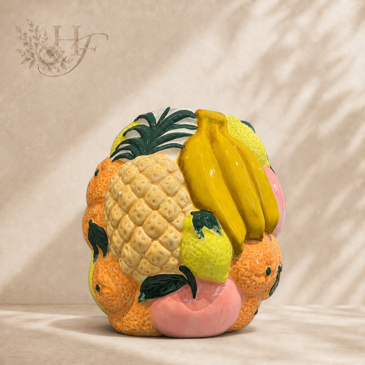 Aardewerk vaas Multi Fruit L – kleurrijke vaas met tropisch fruit