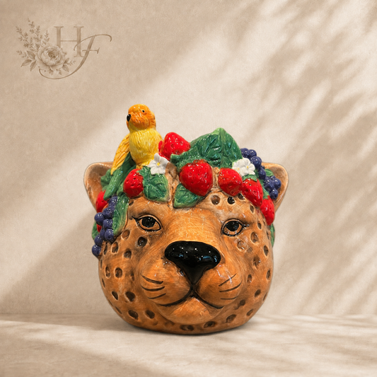 Keramische bloempot Tropical Leopard L met luipaard en kleurrijke details