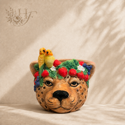 Keramische bloempot Tropical Leopard S met luipaard en kleurrijke details