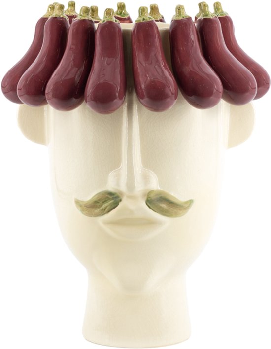 Aardewerk vaas aubergine face