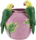Aardewerk vaas roze met papegaaien