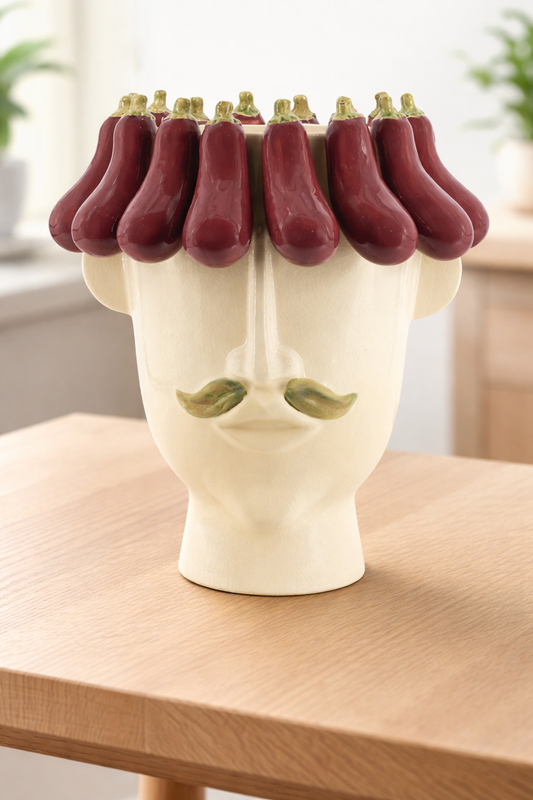 Aardewerk vaas aubergine face