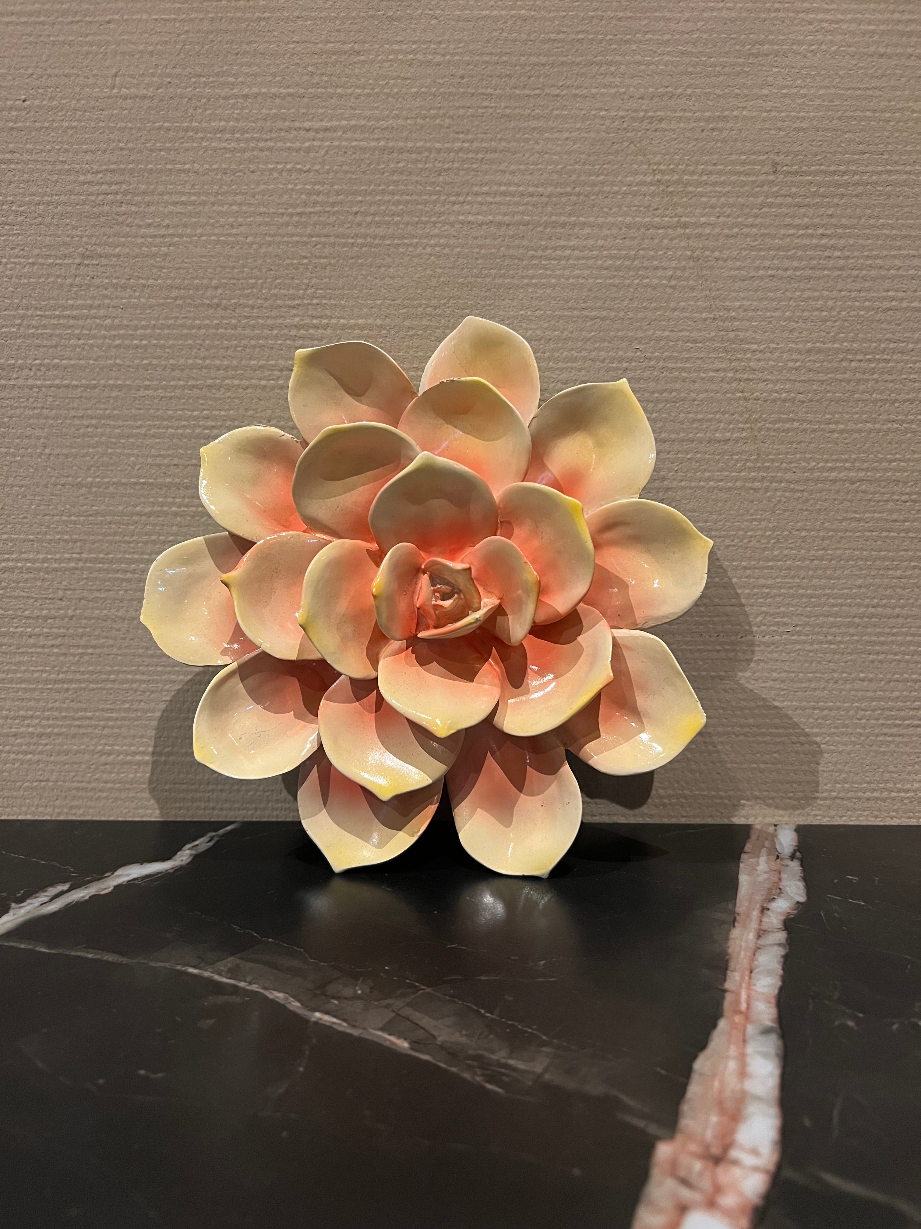 Wanddecoratie bloem roze/geel