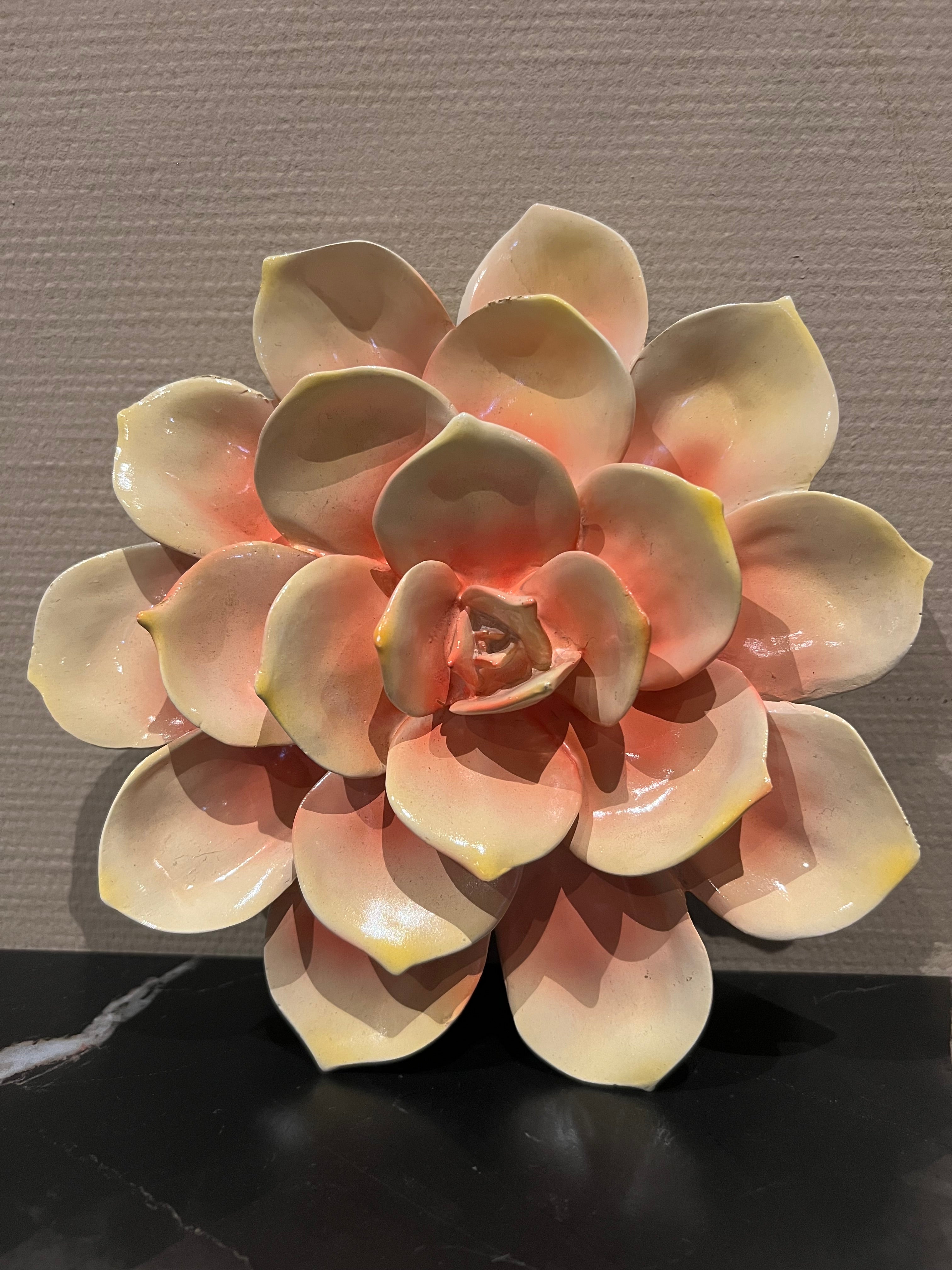 Wanddecoratie bloem roze/geel