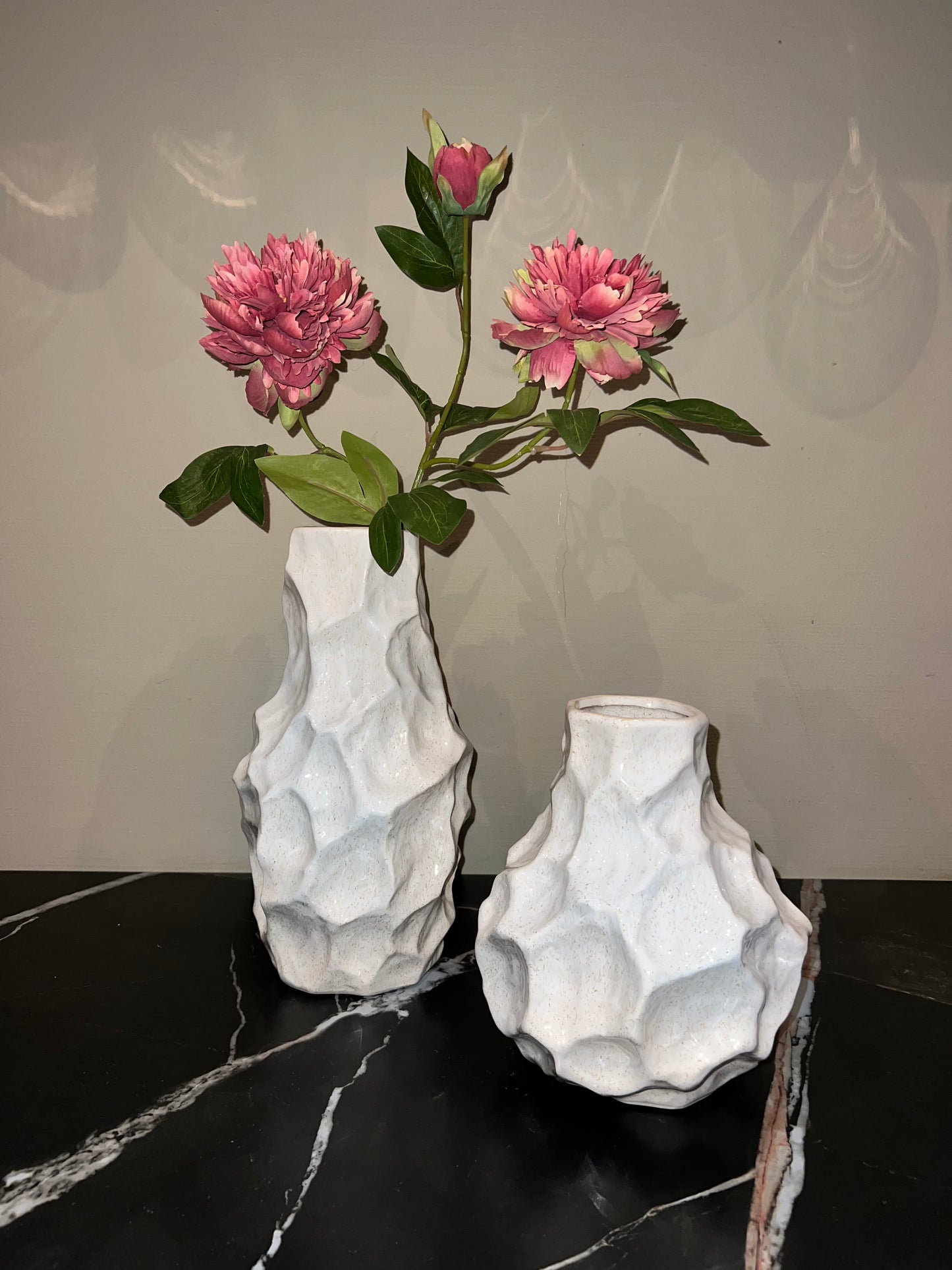Aardewerk vazen set met bloem
