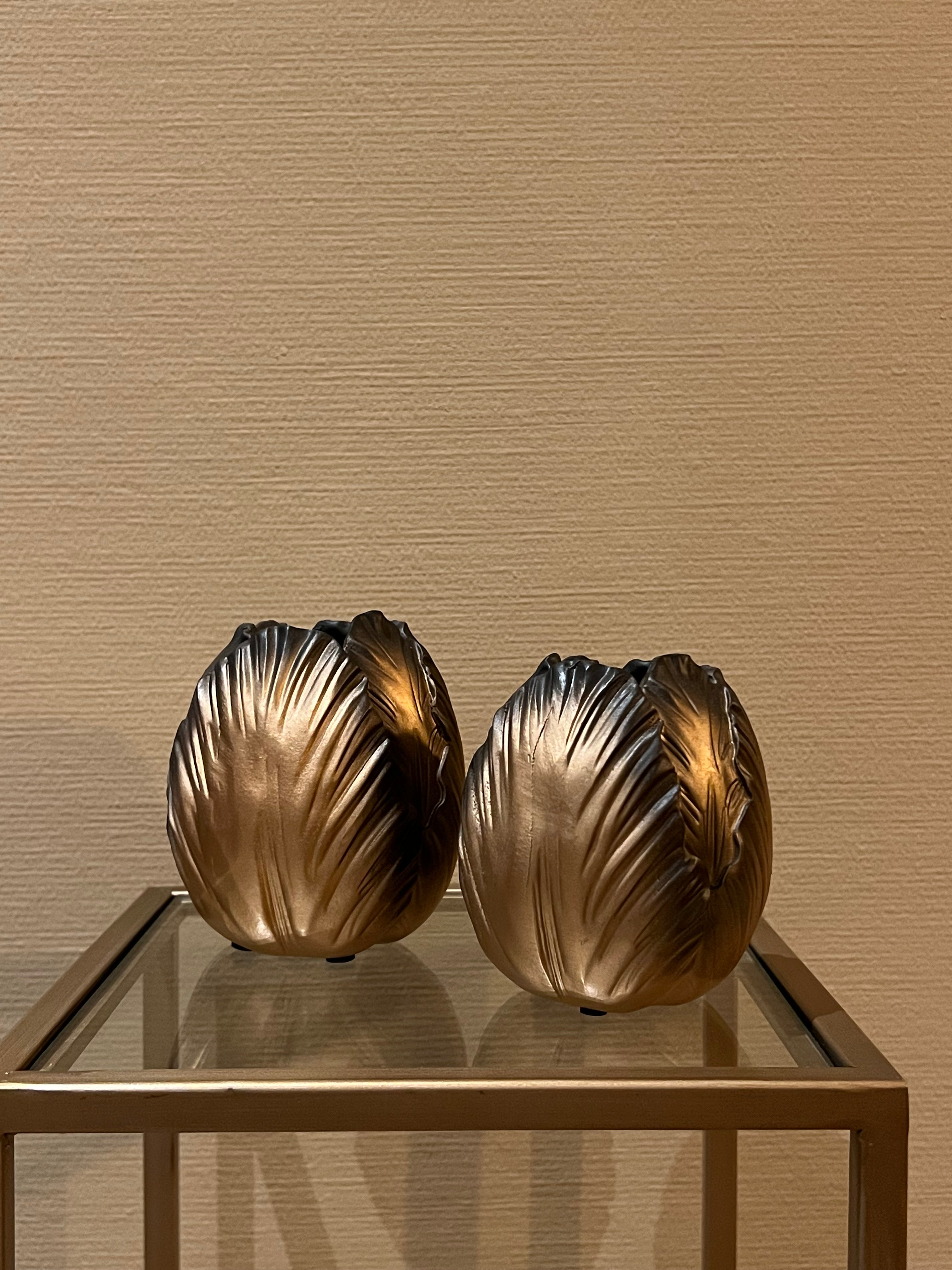 Set vazen zwart/goud 10 cm en 12 cm