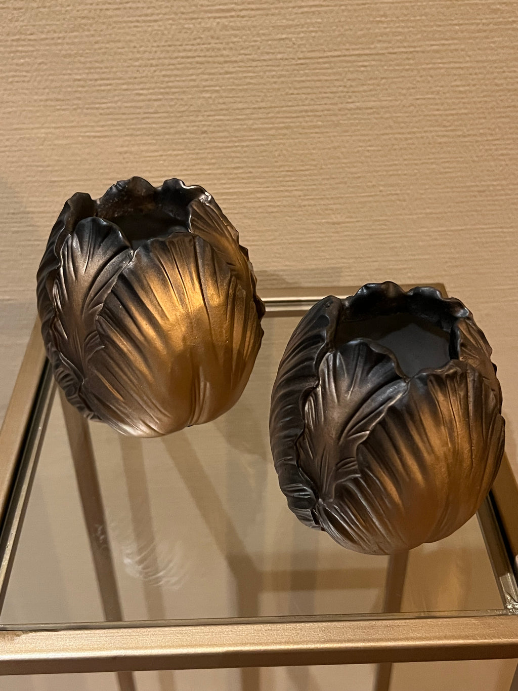 Set vazen zwart/goud 10 cm en 12 cm