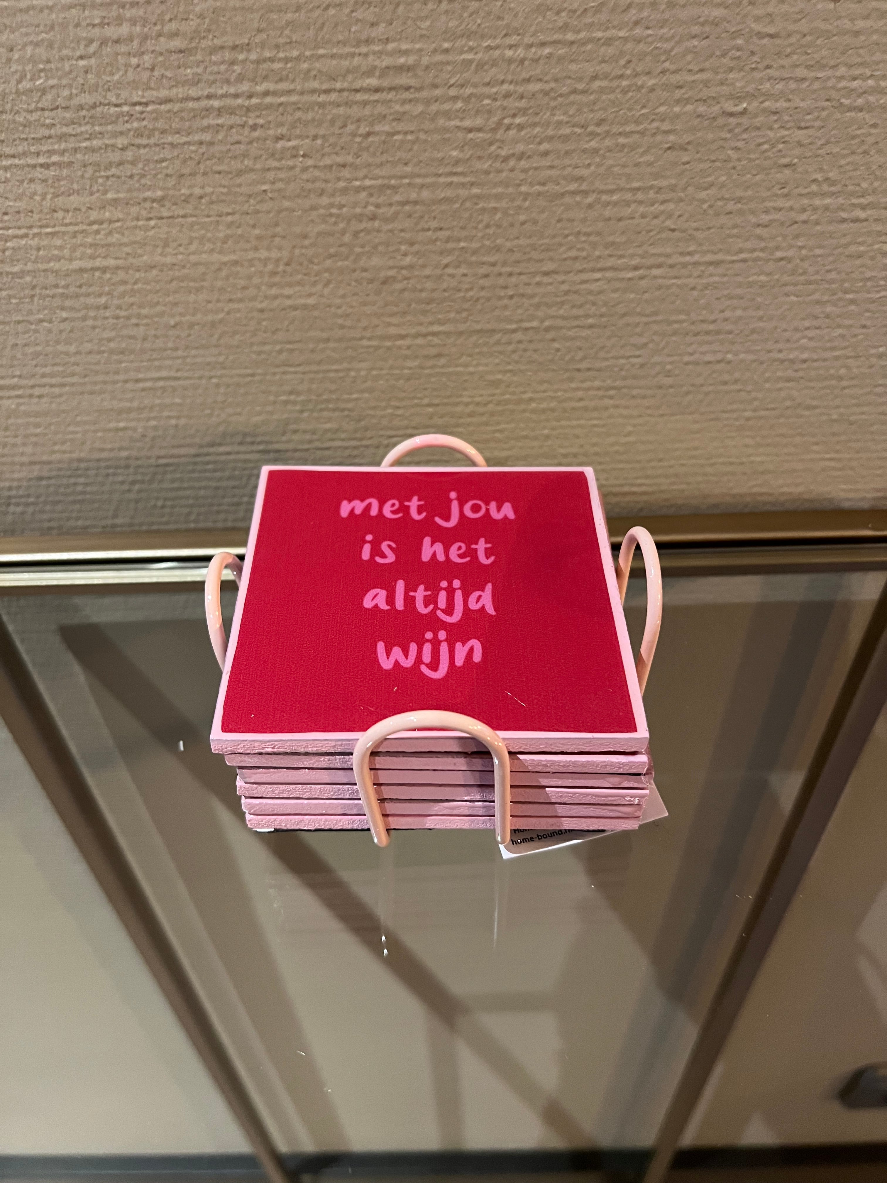 Set van 6 onderzetters met rekje 'Wijn'