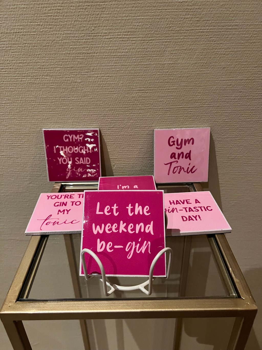 6 onderzetters met rekje tekst gin