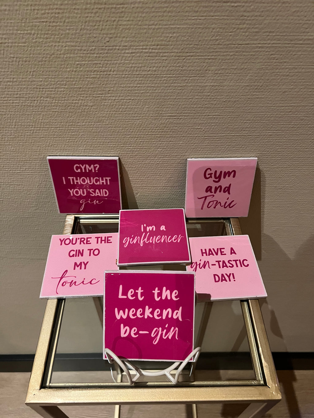 6 onderzetters met rekje tekst gin