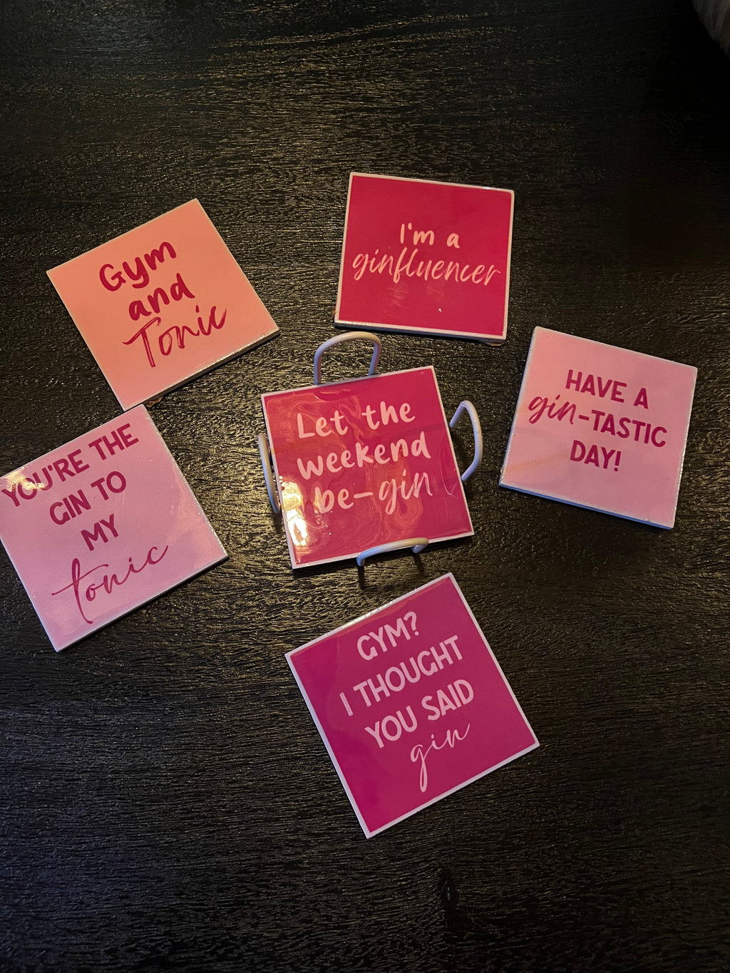 6 onderzetters met rekje tekst gin