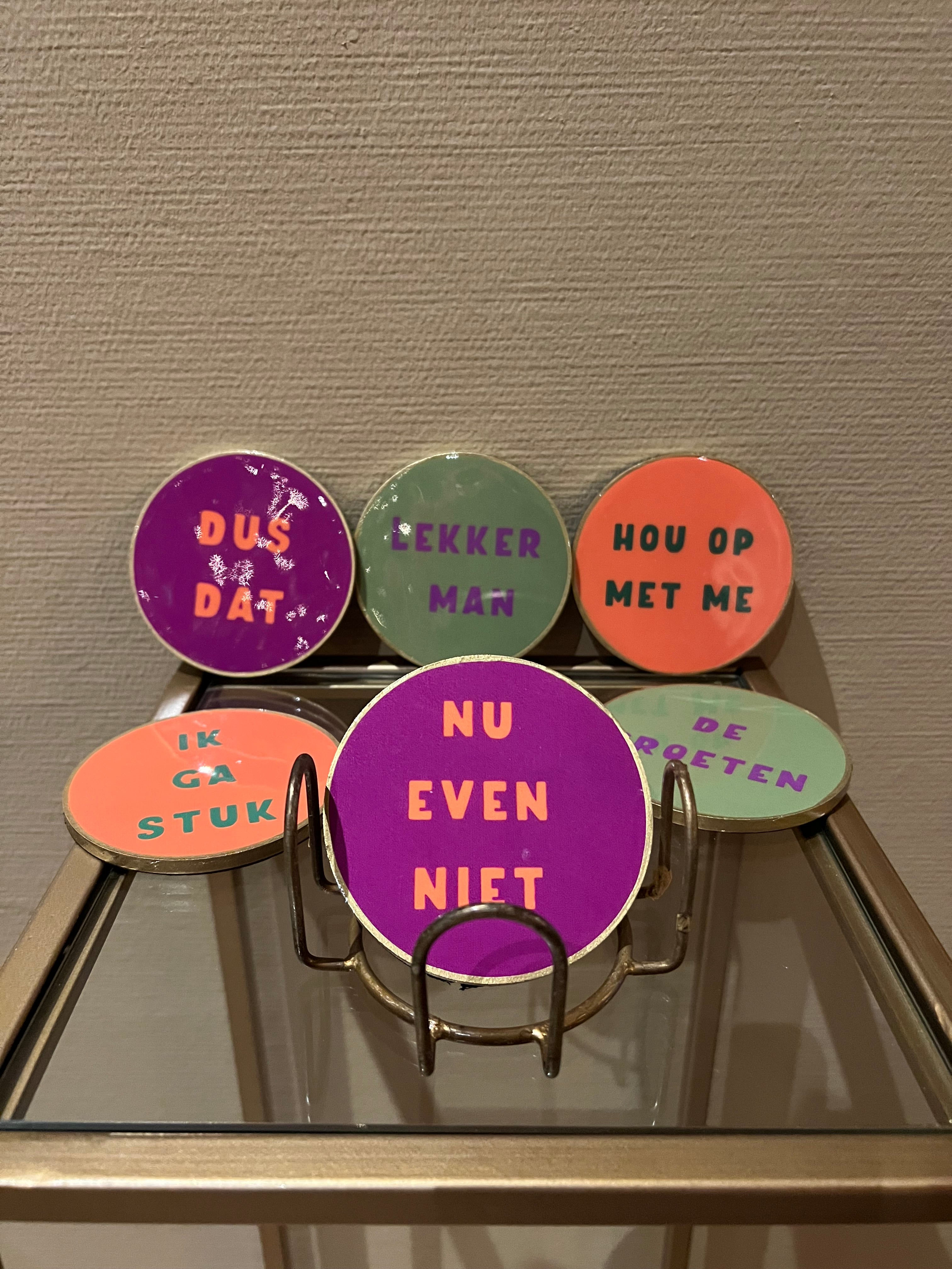 Set van 6 onderzetters met rekje 'Lekker man'