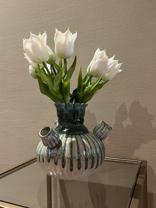Aardewerk tulpenvaas blauw