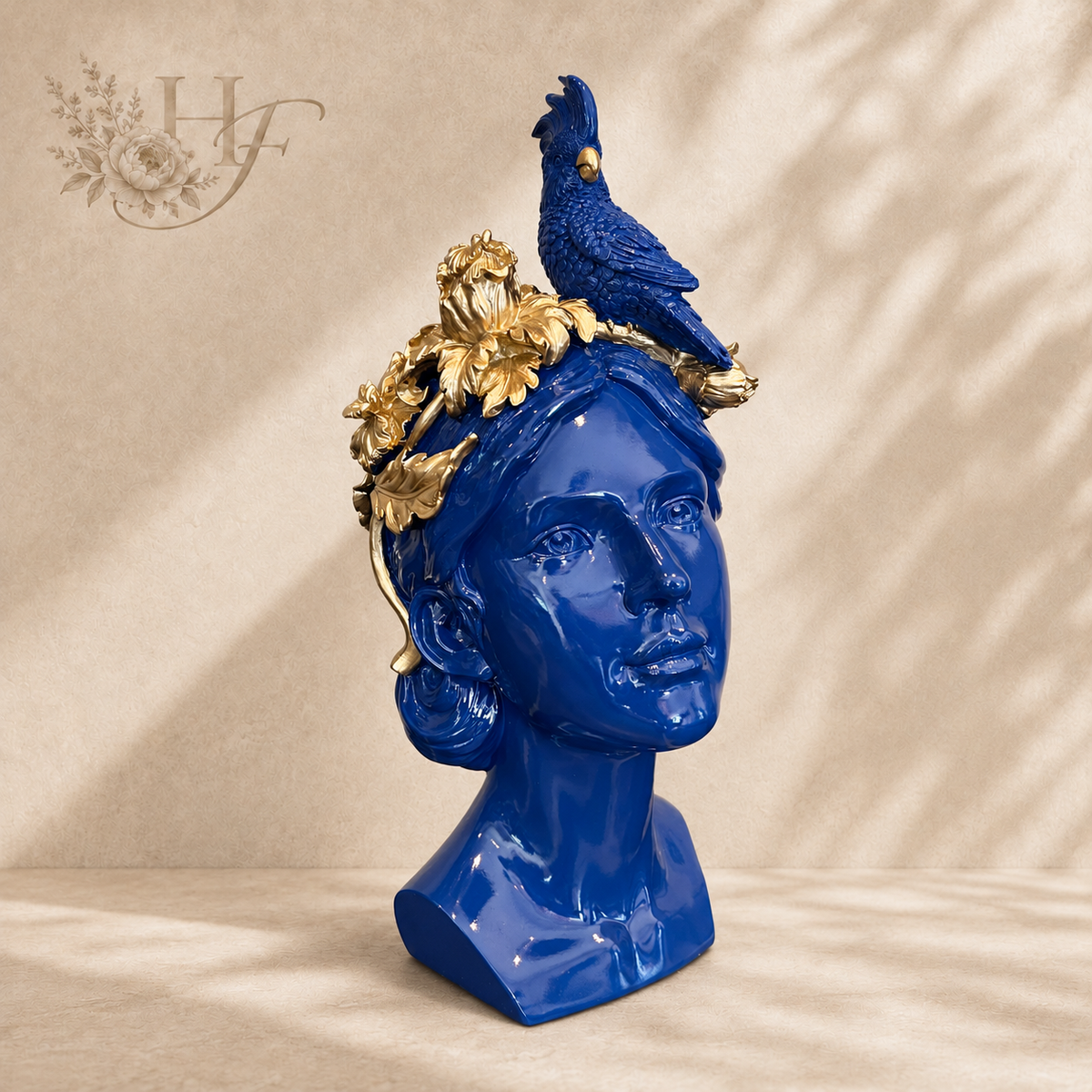 Decoratief Beeld Dame met Kaketoe Blauw & Goud | Huis vol Luxe